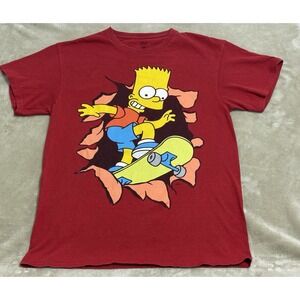 Original The Simpsons RED Bart Skateboarding Medium T-Shirt Cotton